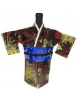 Kimono Wine Bottle Cover Japanese Woman Attire Blue Dark Red Longevity