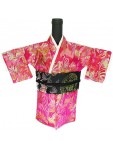 Kimono Wine Bottle Cover Japanese Woman Attire Black Pink Floral
