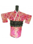 Kimono Wine Bottle Cover Japanese Woman Attire Black Pink Butterfly
