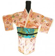 Kimono Wine Bottle Cover Japanese Woman Attire Blue Lite Pink Floral