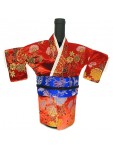 Kimono Wine Bottle Cover Japanese Woman Attire Blue Red Peony