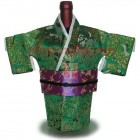 Kimono Wine Bottle Cover Japanese Woman Attire Violet Green Vine