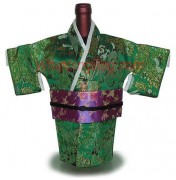 Kimono Wine Bottle Cover Japanese Woman Attire Violet Green Vine