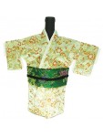Kimono Wine Bottle Cover Japanese Woman Attire Green Lite Green Cherry Blossom