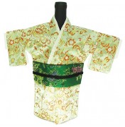Kimono Wine Bottle Cover Japanese Woman Attire Green Lite Green Cherry Blossom