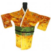 Kimono Wine Bottle Cover Japanese Woman Attire Green Orange Floral