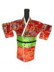 Kimono Wine Bottle Cover Japanese Woman Attire Green Red Floral