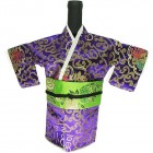 Kimono Wine Bottle Cover Japanese Woman Attire Green Violet Fortune Cloud