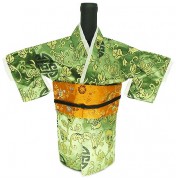 Kimono Wine Bottle Cover Japanese Woman Attire Orange Green Longevity