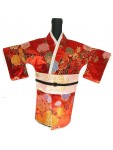 Kimono Wine Bottle Cover Japanese Woman Attire Pink Red Peony