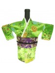 Kimono Wine Bottle Cover Japanese Woman Attire Violet Green Peony