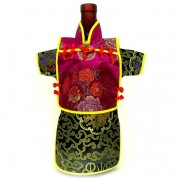 Men Kaisan Wine Bottle Cover Chinese Men Attire Burgundy Black