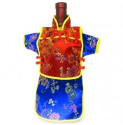 Men Kaisan Wine Bottle Cover Chinese Men Attire Red Floral Blue Vine