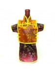Men Kaisan Wine Bottle Cover Chinese Men Attire Orange Peony Burgundy Floral