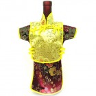 Men Kaisan Wine Bottle Cover Chinese Men Attire Yellow Fortune Cloud Burgundy Floral