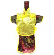 Men Kaisan Wine Bottle Cover Chinese Men Attire Yellow Fortune Cloud Burgundy Floral