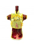 Men Kaisan Wine Bottle Cover Chinese Men Attire Yellow Floral Burgundy Longevity