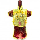 Men Kaisan Wine Bottle Cover Chinese Men Attire Yellow Floral Burgundy Longevity