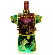 Men Kaisan Wine Bottle Cover Chinese Men Attire Burgundy Floral Green Floral