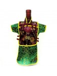 Men Kaisan Wine Bottle Cover Chinese Men Attire Burgundy Floral Green Fortune