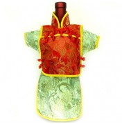 Men Kaisan Wine Bottle Cover Chinese Men Attire Red Butterfly Light Green Floral