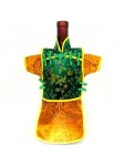 Men Kaisan Wine Bottle Cover Chinese Men Attire Green Floral Orange Fortune Cloud