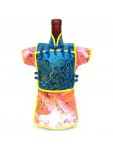 Men Kaisan Wine Bottle Cover Chinese Men Attire Turquoise Fortune Pink Floral