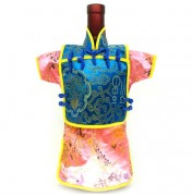 Men Kaisan Wine Bottle Cover Chinese Men Attire Turquoise Fortune Pink Floral