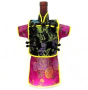 Men Kaisan Wine Bottle Cover Chinese Men Attire Black Floral Violet Peony