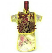 Men Kaisan Wine Bottle Cover Chinese Men Attire Burgundy Fortune Cloud Yellow Floral