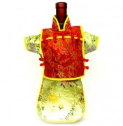 Men Kaisan Wine Bottle Cover Chinese Men Attire Red Butterfly Yellow Floral