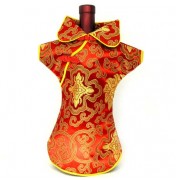 Kaisan Wine Bottle Cover Chinese Woman Attire Red Fortune Cloud