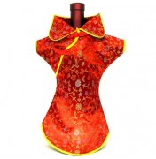 Kaisan Wine Bottle Cover Chinese Woman Attire Red Floral