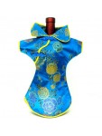 Kaisan Wine Bottle Cover Chinese Woman Attire Turquoise Peony