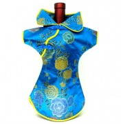 Kaisan Wine Bottle Cover Chinese Woman Attire Turquoise Peony