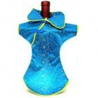 Kaisan Wine Bottle Cover Chinese Woman Attire Turquoise Small Floral