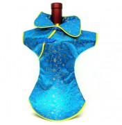Kaisan Wine Bottle Cover Chinese Woman Attire Turquoise Small Floral