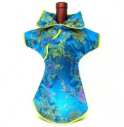 Kaisan Wine Bottle Cover Chinese Woman Attire Turquoise Wild Flower