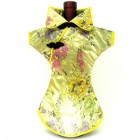 Kaisan Wine Bottle Cover Chinese Woman Attire Yellow Floral Black Button