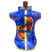 Kaisan-Moon Wine Bottle Cover Chinese Woman Attire Red Blue Floral