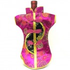 Kaisan-Moon Wine Bottle Cover Chinese Woman Attire Black Pink Floral