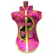 Kaisan-Moon Wine Bottle Cover Chinese Woman Attire Black Pink Floral