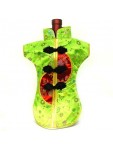 Kaisan-Moon Wine Bottle Cover Chinese Woman Attire Red Light Green Floral 