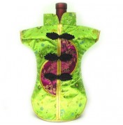 Kaisan-Moon Wine Bottle Cover Chinese Woman Attire Burgundy Light Green Floral 