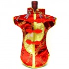 Kaisan-Moon Wine Bottle Cover Chinese Woman Attire Golden Red Dragonfly
