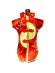 Kaisan-Moon Wine Bottle Cover Chinese Woman Attire Golden Red Plum