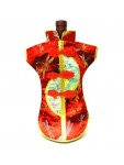 Kaisan-Moon Wine Bottle Cover Chinese Woman Attire Light Green Red Dragonfly