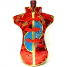 Kaisan-Moon Wine Bottle Cover Chinese Woman Attire Turquoise Red Dragonfly