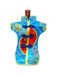 Kaisan-Moon Wine Bottle Cover Chinese Woman Attire Red Turquoise Longevity