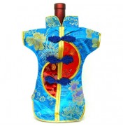 Kaisan-Moon Wine Bottle Cover Chinese Woman Attire Red Turquoise Longevity